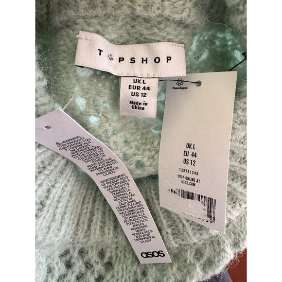 NWT TopShop Pointelle Cropped Crewneck Sweater Women’s Size 12 Mint Green - Picture 8 of 8